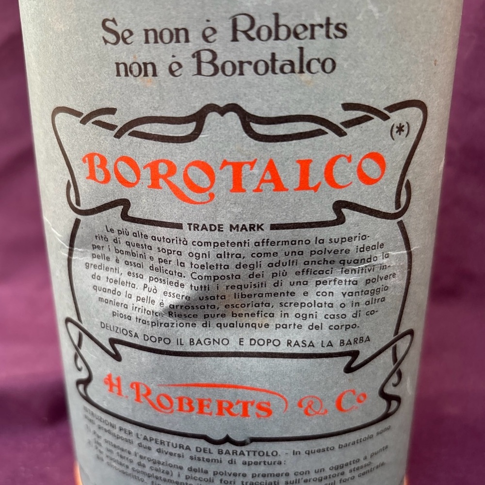 VTG Igienico Roberts Borotalcum Firenze Italian Apothecary Tin MCM graphics blue